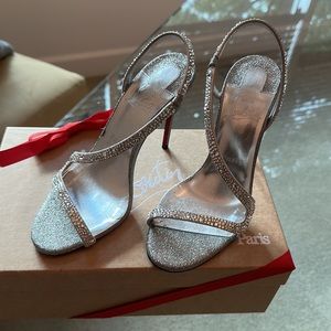 Christian Louboutin Rosalie Silver Strass- silver glitter and crystal shoes